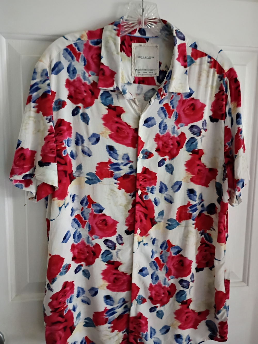 Reserved Flower Print Short Sleeve Shirt - White with Red Floral